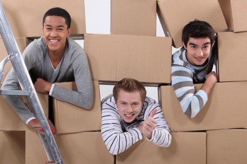 Packed boxes and furniture ready for transport